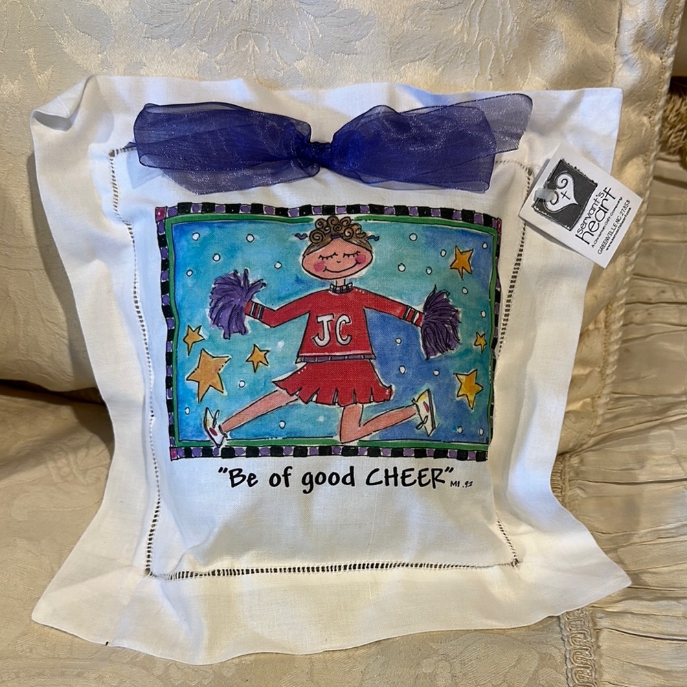 Servan’t Heart cheerleader Pillow with Purple Bow and Be of good cheer”scripture